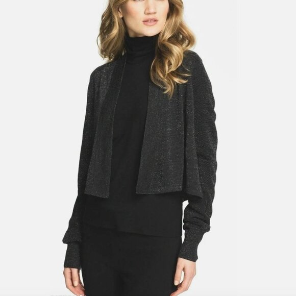 Eileen Fisher Metallic Fine Merino Cardigan Lightweight Charcoal Cropped  XS - Picture 1 of 12
